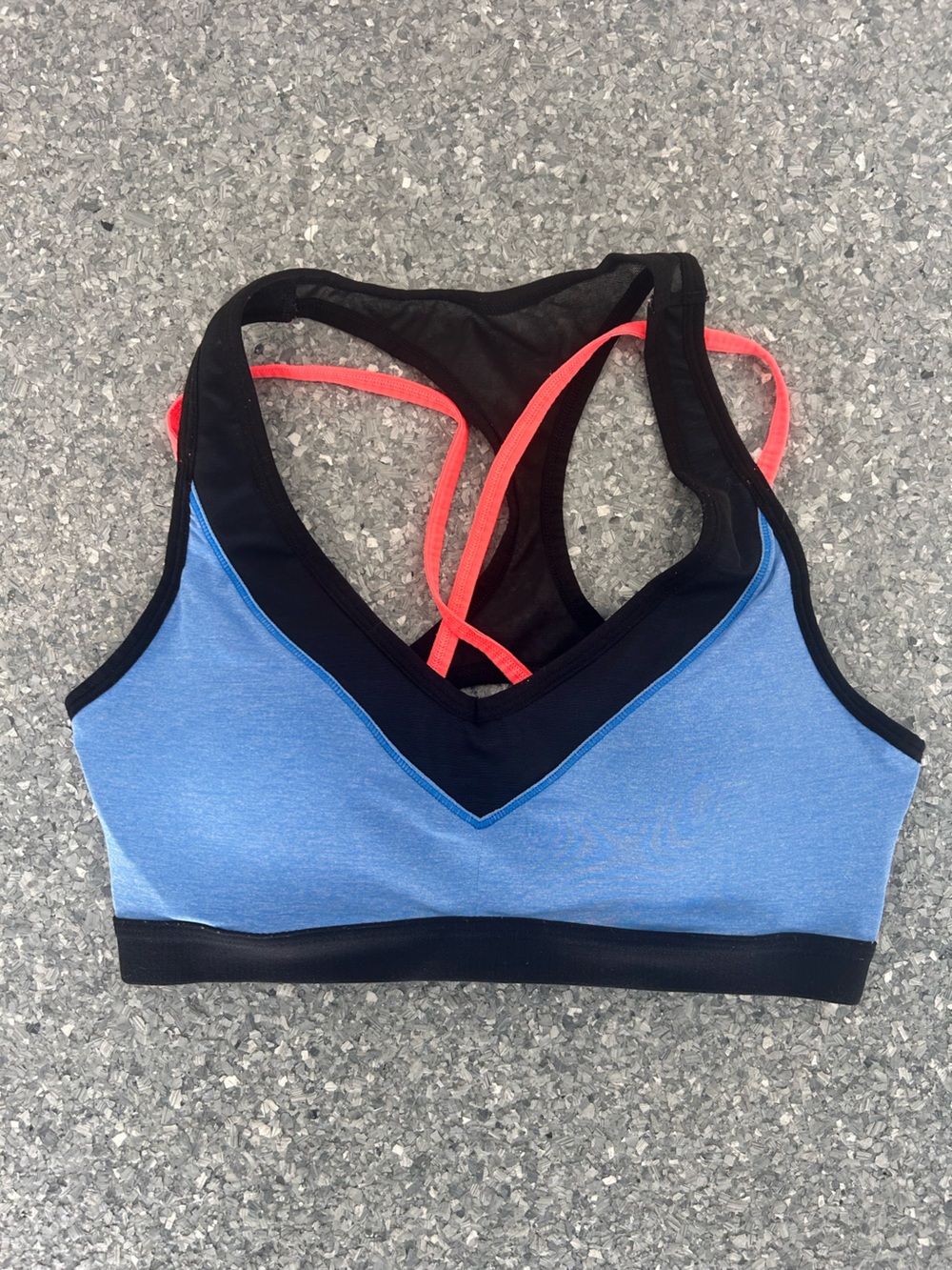 Blue & Black Light-Support Sports Bra with Coral Straps